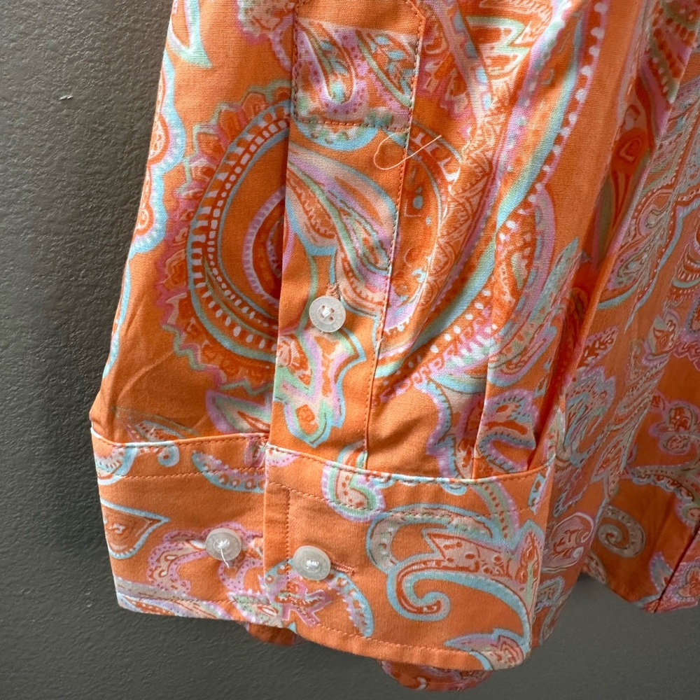 Chaps Top 1X Shirt Button Down Orange - Picture 2 of 4